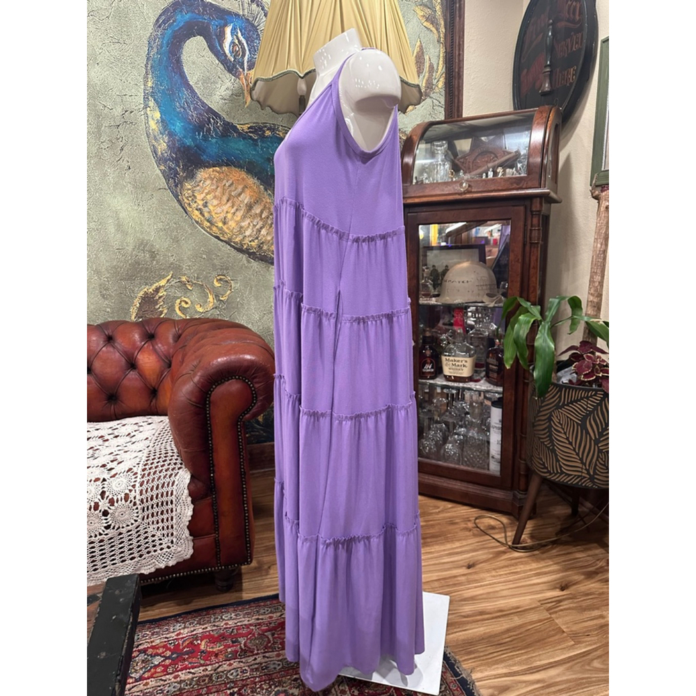 Zenana Purple Tiered Boho Maxi Dress with Pockets Small - Picture 4 of 9